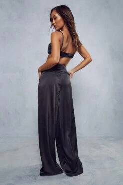 Premium Satin Extreme Wide Leg Trouser -Ladies Clothing Shop black premium satin extreme wide leg trouser 2