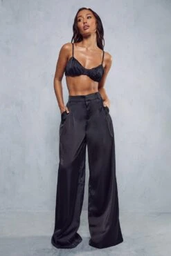 Premium Satin Extreme Wide Leg Trouser -Ladies Clothing Shop black premium satin extreme wide leg trouser 3