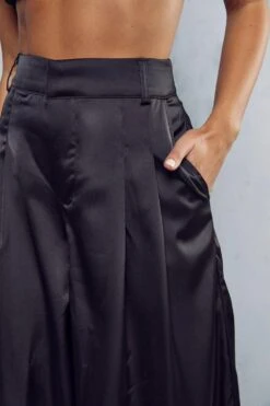 Premium Satin Extreme Wide Leg Trouser -Ladies Clothing Shop black premium satin extreme wide leg trouser 4