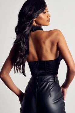 Premium Satin High Neck Corset Top -Ladies Clothing Shop black premium satin high neck corset top 2