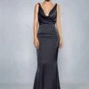 Premium Satin Knot Detail Cowl Neck Maxi Dress -Ladies Clothing Shop black premium satin knot detail cowl neck maxi dress