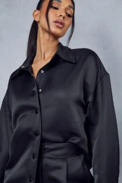 Premium Satin Shirt & Shorts Co-ord 8 Premium Satin Shirt & Shorts Co-ord -Ladies Clothing Shop black premium satin shirt shorts co ord 1