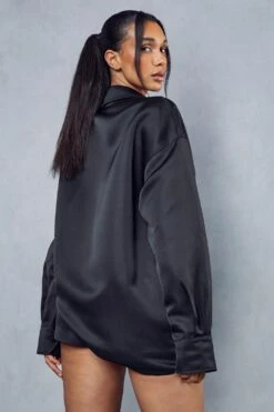 Premium Satin Shirt & Shorts Co-ord 9 Premium Satin Shirt & Shorts Co-ord -Ladies Clothing Shop black premium satin shirt shorts co ord 2