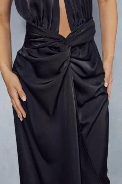 Premium Satin Twist Detail Halterneck Midi Dress -Ladies Clothing Shop black premium satin twist detail halterneck midi dress 1 5