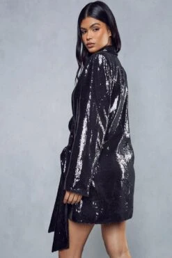 Premium Sequin Wrap Tie Side Dress -Ladies Clothing Shop black premium sequin wrap tie side dress 2