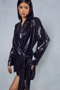 Premium Sequin Wrap Tie Side Dress -Ladies Clothing Shop black premium sequin wrap tie side dress 4