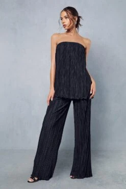 Premium Soft Touch Plisse Bandeau Top & Trouser Co-ord 11 Premium Soft Touch Plisse Bandeau Top & Trouser Co-ord -Ladies Clothing Shop black premium soft touch plisse bandeau top trouser co ord 3