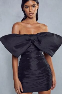 Premium Taffeta Bow Mini Dress -Ladies Clothing Shop black premium taffeta bow mini dress 6