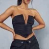 Premium V Bar Ruched Corset Top -Ladies Clothing Shop black premium v bar ruched corset top
