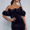 Premium Velvet Corset Puff Sleeve Mini Dress -Ladies Clothing Shop black premium velvet corset puff sleeve mini dress