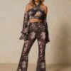 Printed Mesh Flared Trouser -Ladies Clothing Shop black printed mesh flared trouser