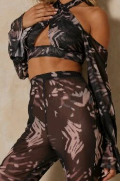 Printed Mesh Flared Trouser -Ladies Clothing Shop black printed mesh flared trouser 2