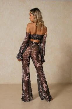 Printed Mesh Flared Trouser -Ladies Clothing Shop black printed mesh flared trouser 3