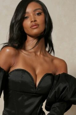 Puff Sleeve Corset Mini Dress -Ladies Clothing Shop black puff sleeve corset mini dress 5