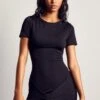 Recycled Bodycon Twist Front Mini Dress -Ladies Clothing Shop black recycled bodycon twist front mini dress