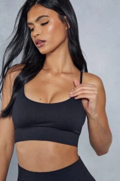 Recycled Rib Bralet And Full Length Legging -Ladies Clothing Shop black recycled rib bralet and full length legging 4