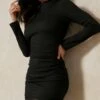 Recycled Ruched Rib Mini Dress -Ladies Clothing Shop black recycled ruched rib mini dress