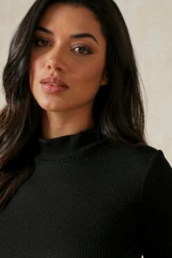 Recycled Ruched Rib Mini Dress -Ladies Clothing Shop black recycled ruched rib mini dress 4