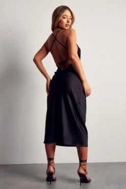 Recycled Satin Cowl Neck Midi Dress -Ladies Clothing Shop black recycled satin cowl neck midi dress 2