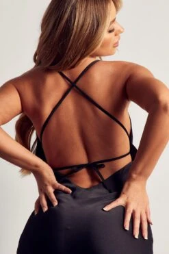 Recycled Satin Cowl Neck Midi Dress -Ladies Clothing Shop black recycled satin cowl neck midi dress 4