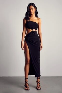 Recycled Slinky Ring Detail Maxi Dress -Ladies Clothing Shop black recycled slinky ring detail maxi dress 5