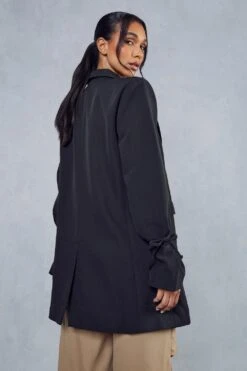 Recycled Tie Cuff Oversized Blazer -Ladies Clothing Shop black recycled tie cuff oversized blazer 2