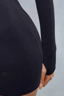 Rib Collared Bodycon Mini Dress -Ladies Clothing Shop black rib collared bodycon mini dress 5