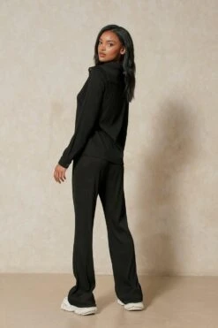 Rib Pleated Flare Trouser -Ladies Clothing Shop black rib pleated flare trouser 2