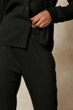 Rib Pleated Flare Trouser -Ladies Clothing Shop black rib pleated flare trouser 4