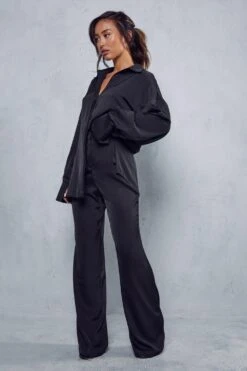 Satin High Waisted Straight Leg Trouser