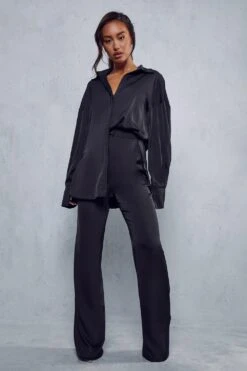 Satin High Waisted Straight Leg Trouser 10 Satin High Waisted Straight Leg Trouser -Ladies Clothing Shop black satin high waisted straight leg trouser 3