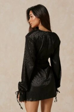 Satin Jacquard Cowl Neck Mini Dress -Ladies Clothing Shop black satin jacquard cowl neck mini dress 2