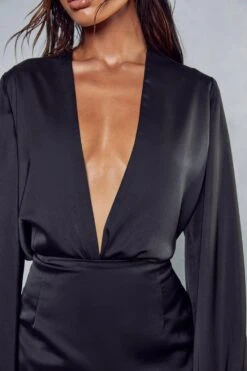 Satin Kimono Feather Shirt Co-ord -Ladies Clothing Shop black satin kimono feather shirt co ord 5