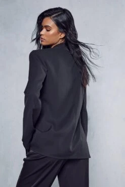 Satin Lapel Tuxedo Blazer -Ladies Clothing Shop black satin lapel tuxedo blazer 2