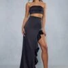 Satin Ruffle Top & Maxi Skirt Co-ord -Ladies Clothing Shop black satin ruffle top maxi skirt co ord