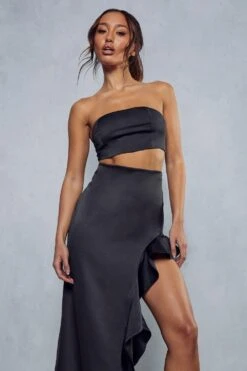 Satin Ruffle Top & Maxi Skirt Co-ord -Ladies Clothing Shop black satin ruffle top maxi skirt co ord 4