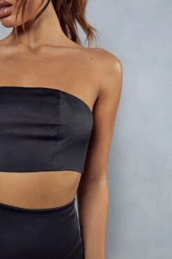 Satin Ruffle Top & Maxi Skirt Co-ord -Ladies Clothing Shop black satin ruffle top maxi skirt co ord 5