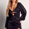 Satin Strap Detail Cut Out Mini Dress -Ladies Clothing Shop black satin strap detail cut out mini dress