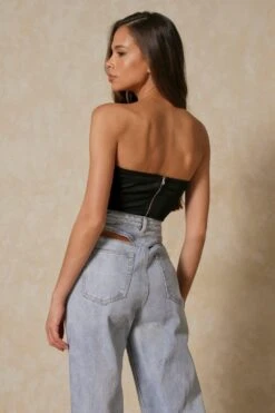 Satin Structured Plunge Corset -Ladies Clothing Shop black satin structured plunge corset 2