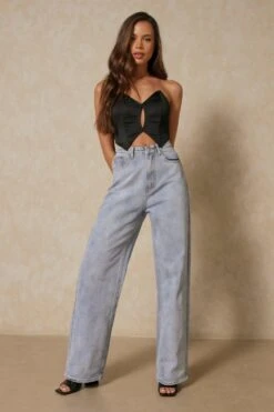 Satin Structured Plunge Corset -Ladies Clothing Shop black satin structured plunge corset 3