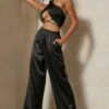 Satin Wide Leg Trouser -Ladies Clothing Shop black satin wide leg trouser