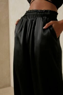 Satin Wide Leg Trouser -Ladies Clothing Shop black satin wide leg trouser 2