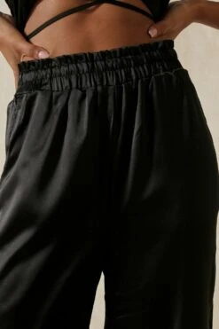 Satin Wide Leg Trouser -Ladies Clothing Shop black satin wide leg trouser 4
