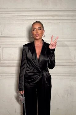 Satin Wrap Drape Detail Blazer