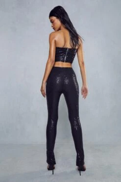 Sequin Split Hem Legging -Ladies Clothing Shop black sequin split hem legging 1 2