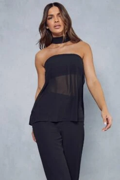 Sheer High Waisted Wide Leg Trouser -Ladies Clothing Shop black sheer high waisted wide leg trouser 4