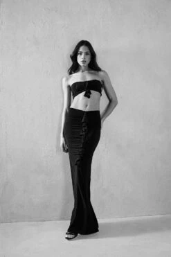 Soft Touch Double Layer Bandeau Frill Maxi Skirt Co-ord -Ladies Clothing Shop black soft touch double layer bandeau frill maxi skirt co ord 3