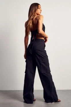 Split Hem Detail Straight Leg Cargo Trouser -Ladies Clothing Shop black split hem detail straight leg cargo trouser 2