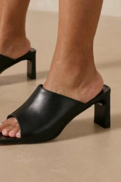 Square Toe Flat Heel Mules -Ladies Clothing Shop black square toe flat heel mules 2