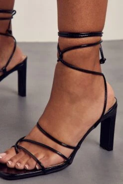 Strappy Tie Up Mid Heels -Ladies Clothing Shop black strappy tie up mid heels 1